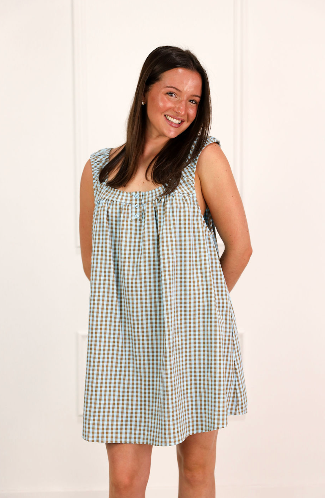 Beth Gingham Dress Blue/Brown
