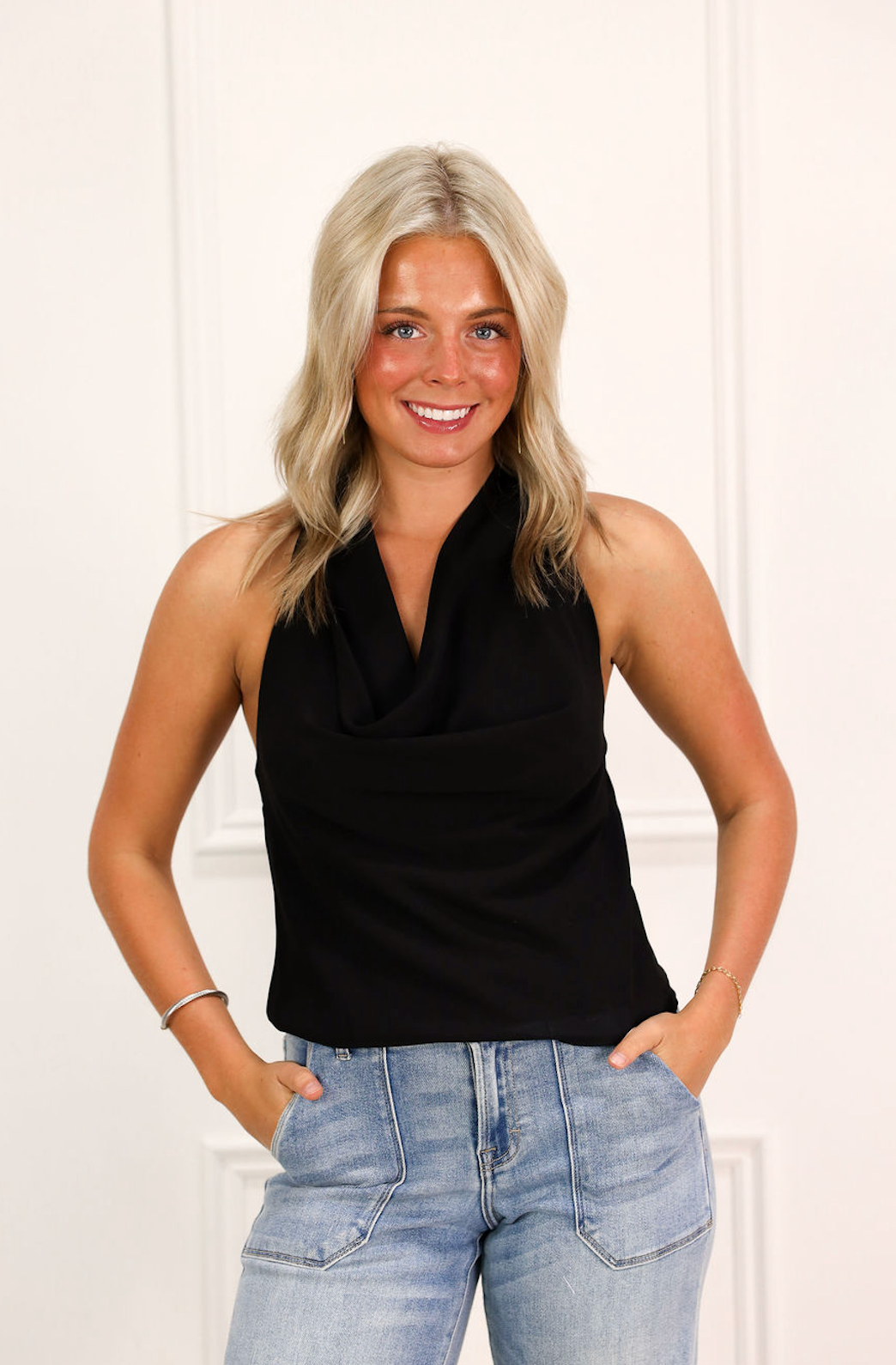 Cowl Neck Top w/ Scarf Black
