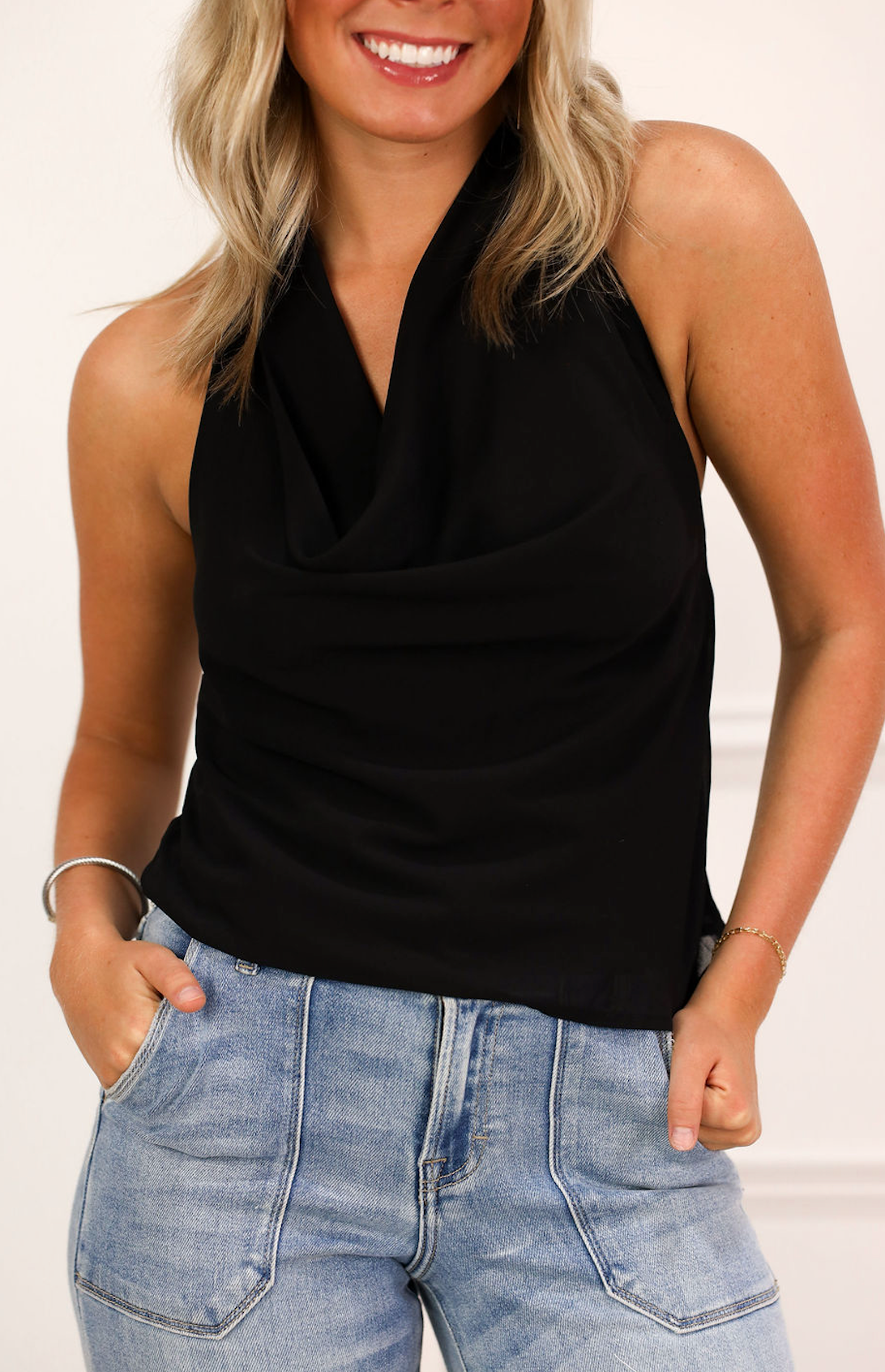 Cowl Neck Top w/ Scarf Black
