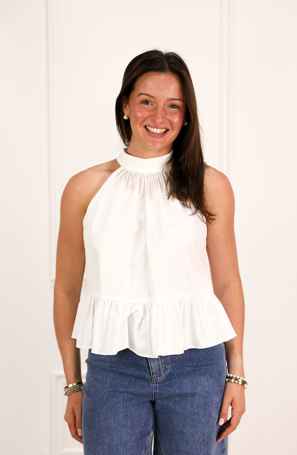 Halter Neck Back Tie Top White
