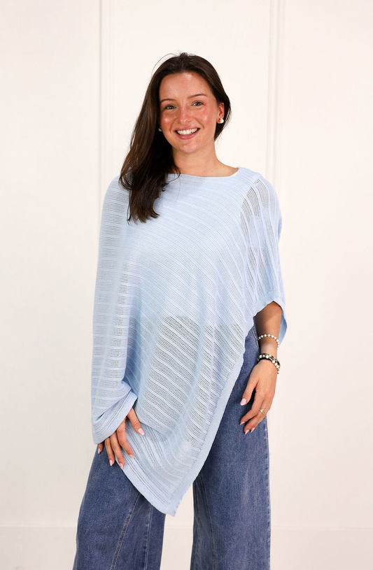 Asymmetrical Poncho Top Blue