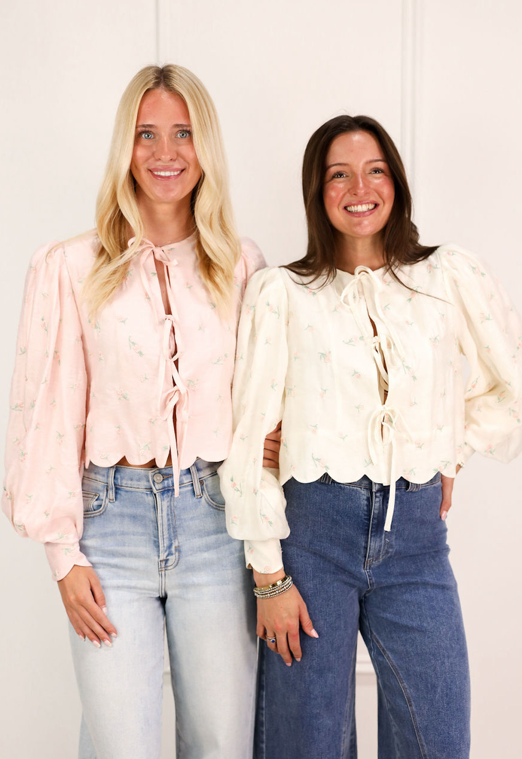 Embroidered Floral Scallop Blouse Butter