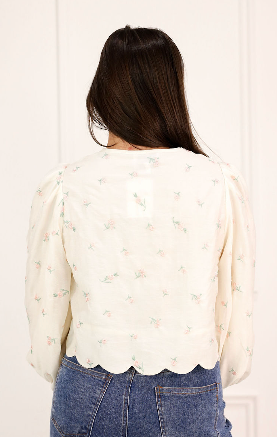 Embroidered Floral Scallop Blouse Butter