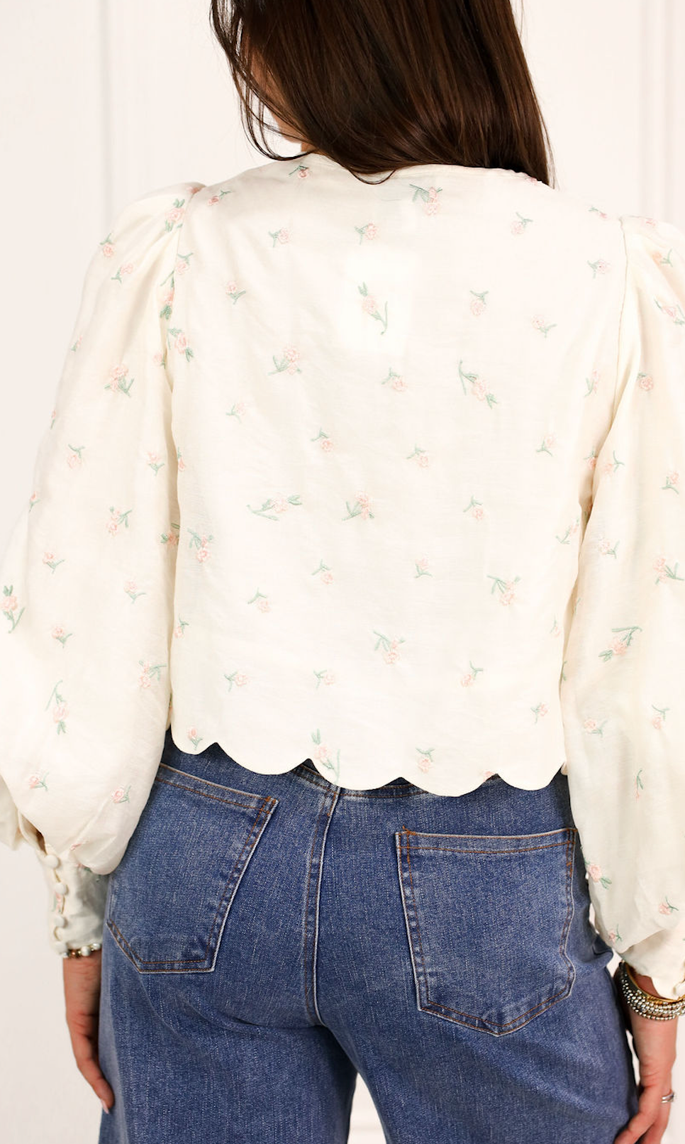Embroidered Floral Scallop Blouse Butter