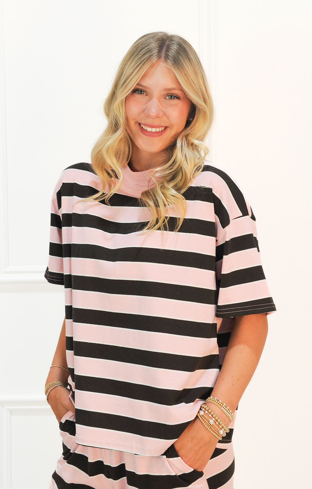 Pink/Brown Mock Stripe Top