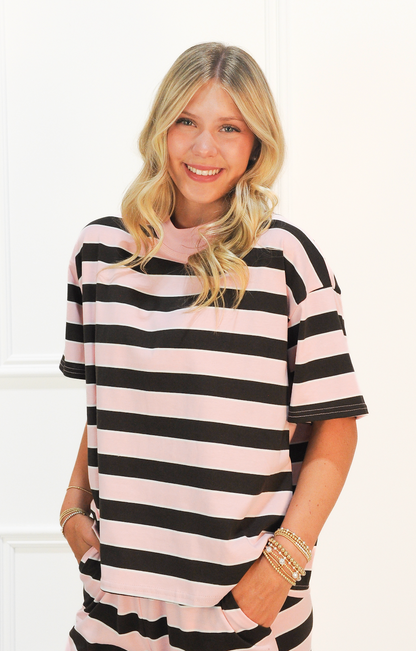 Pink/Brown Mock Stripe Top