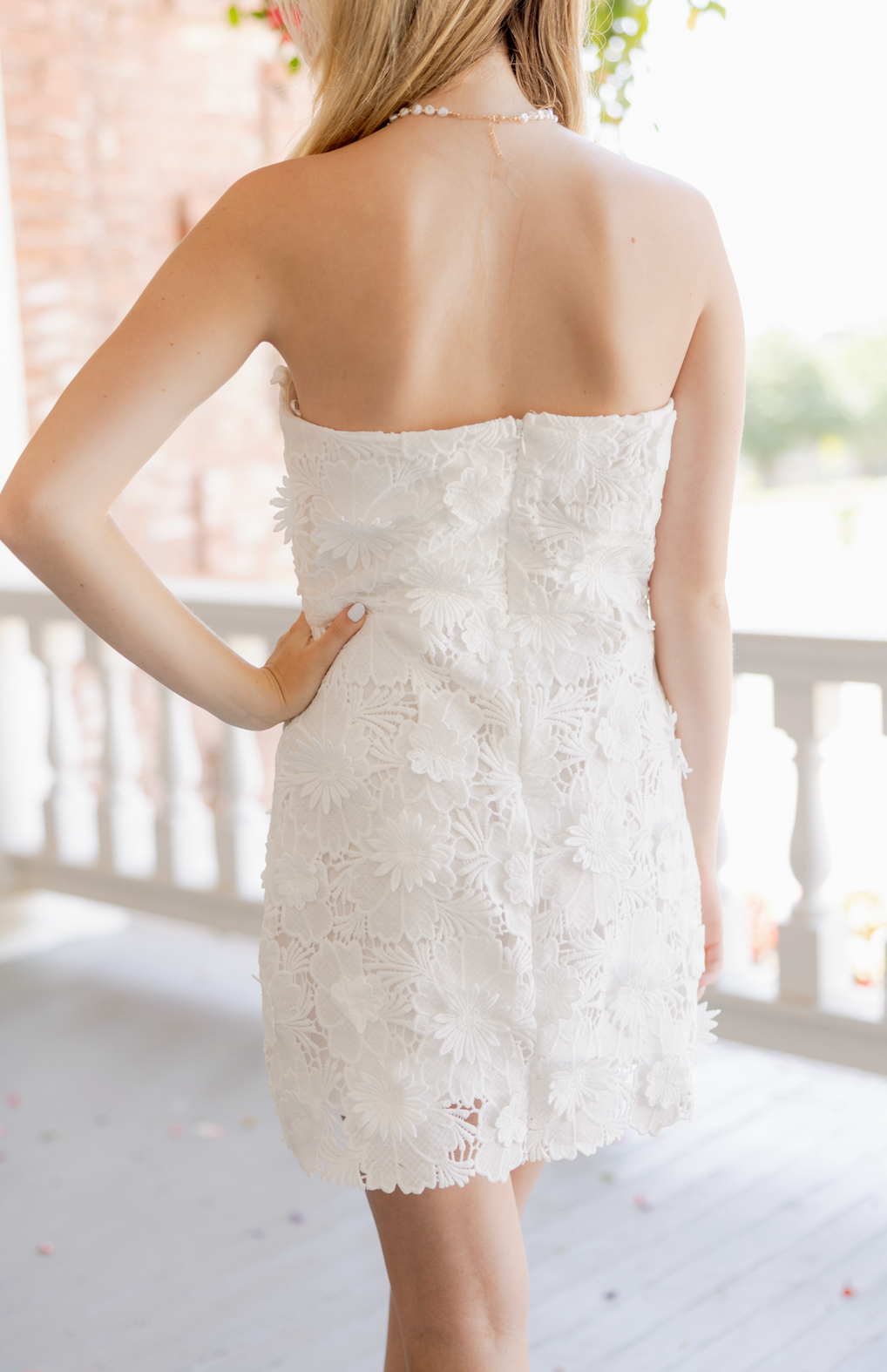 Strapless Flower Applique Dress White