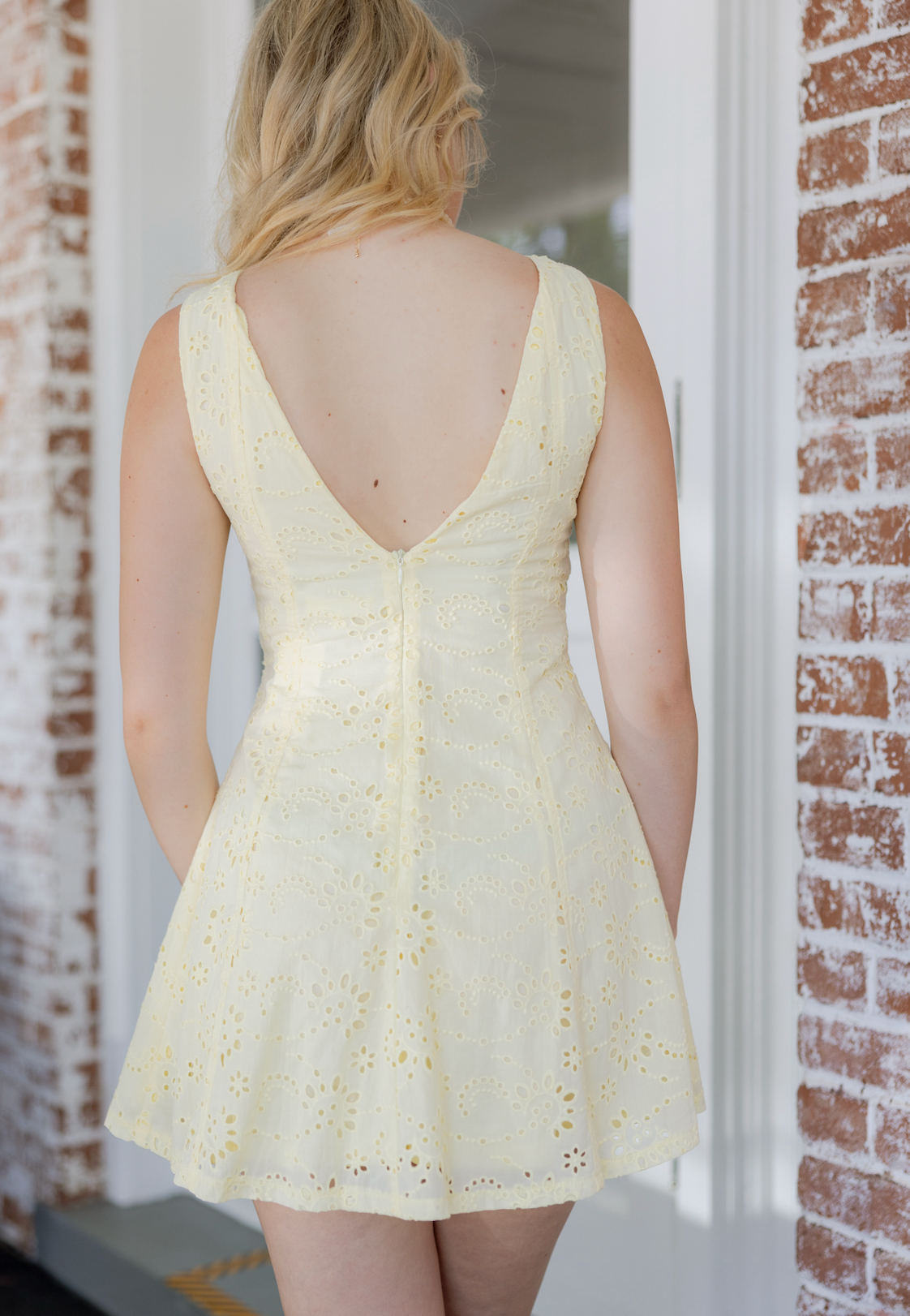 Yellow Eyelet V-back Dress