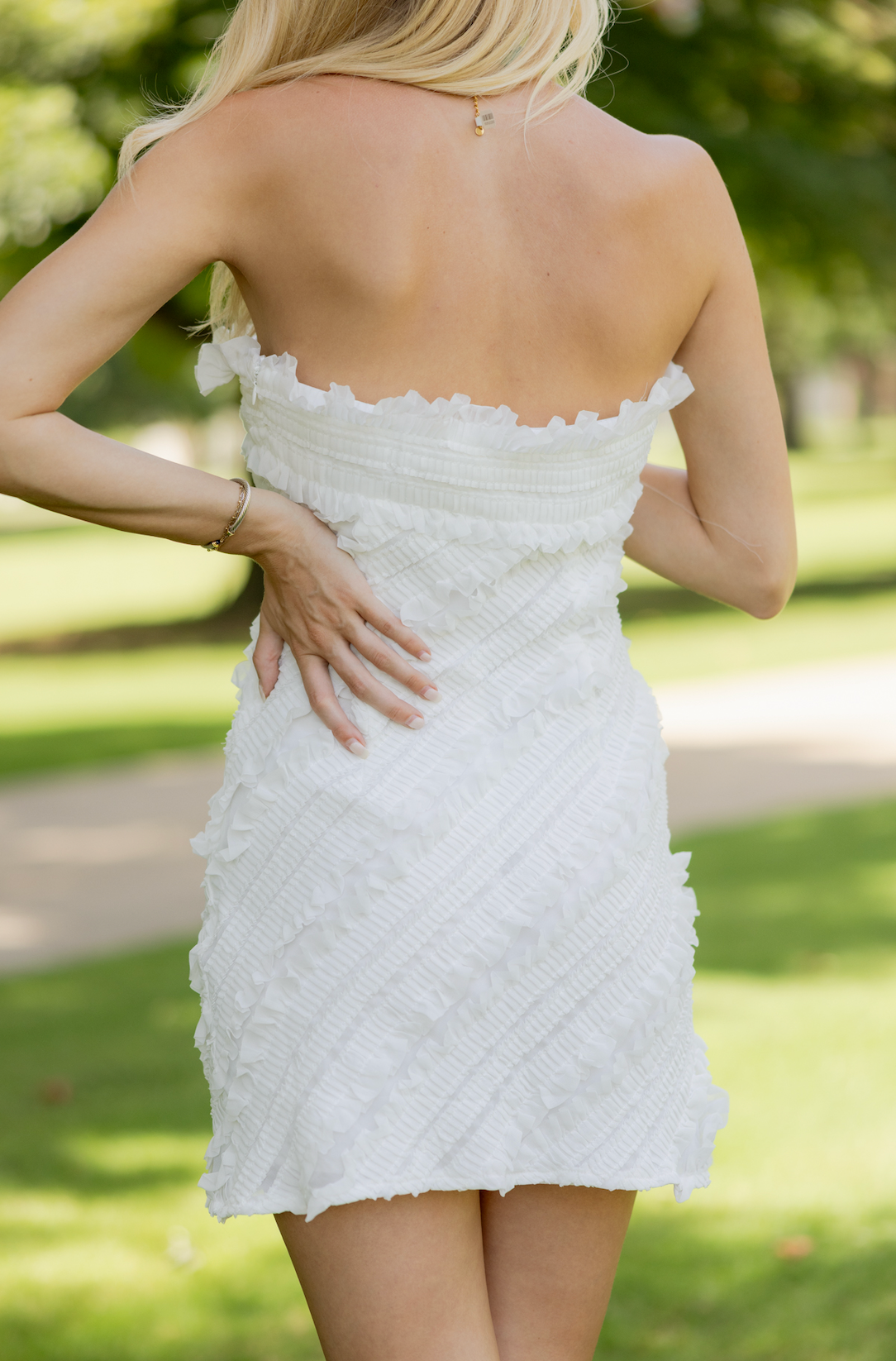 Smocked Ruffle Strapless Dress White