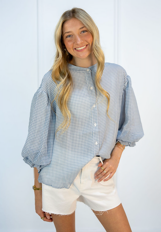 Gingham Buttons Blouse Blue