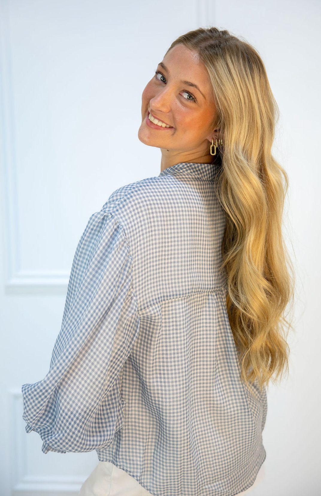 Gingham Buttons Blouse Blue