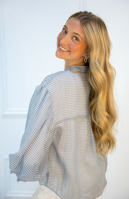 Gingham Buttons Blouse Blue