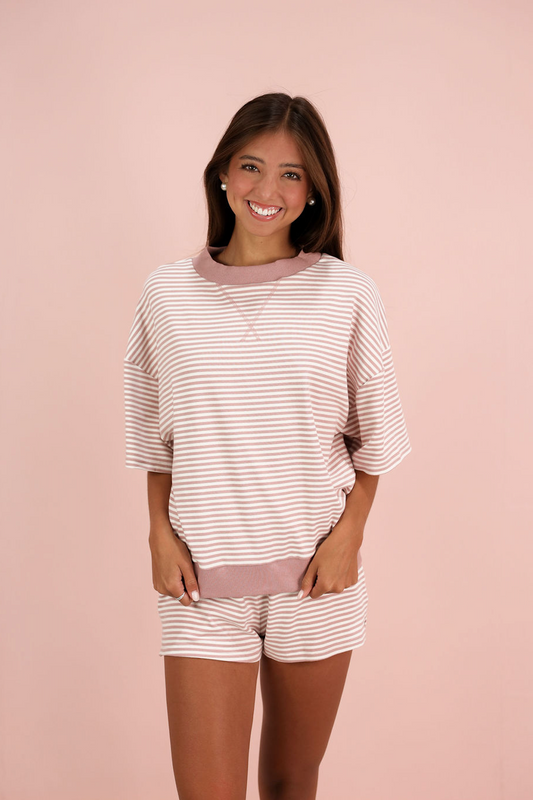 Mock Neck Stripe Top & Shorts Set of 2