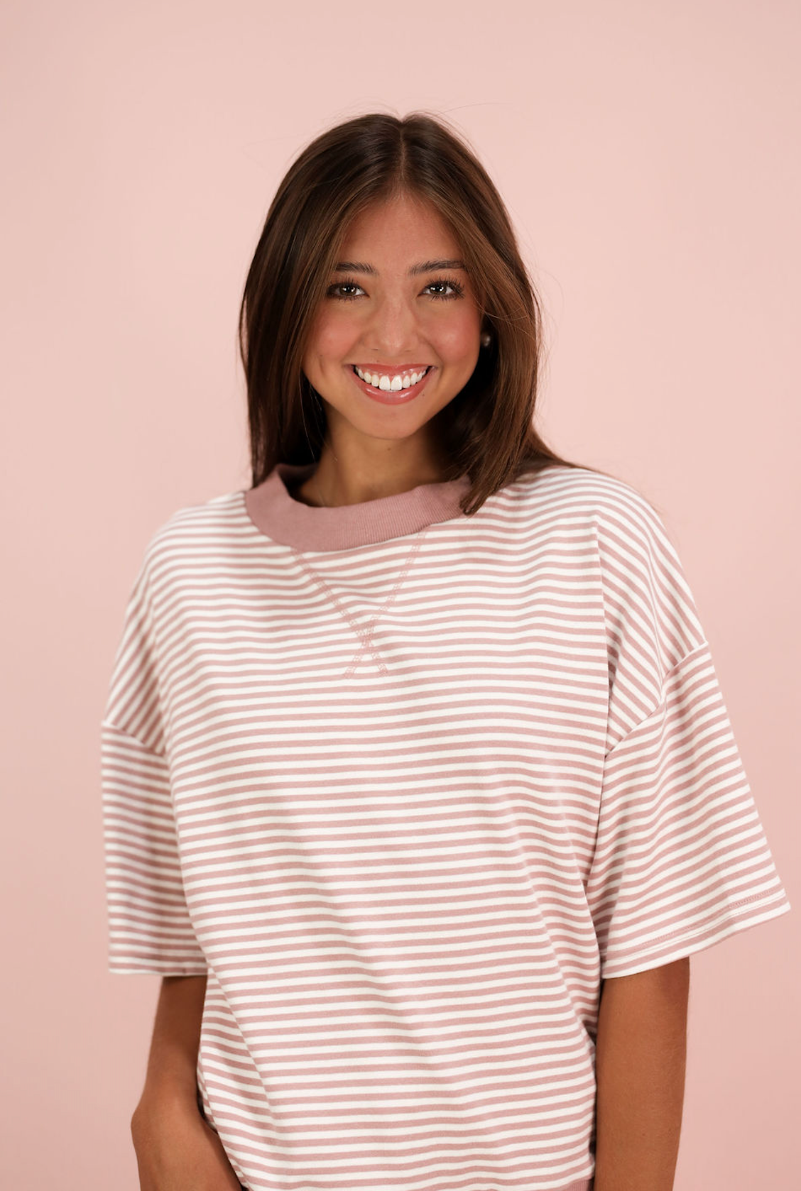 Mock Neck Stripe Top & Shorts Set of 2