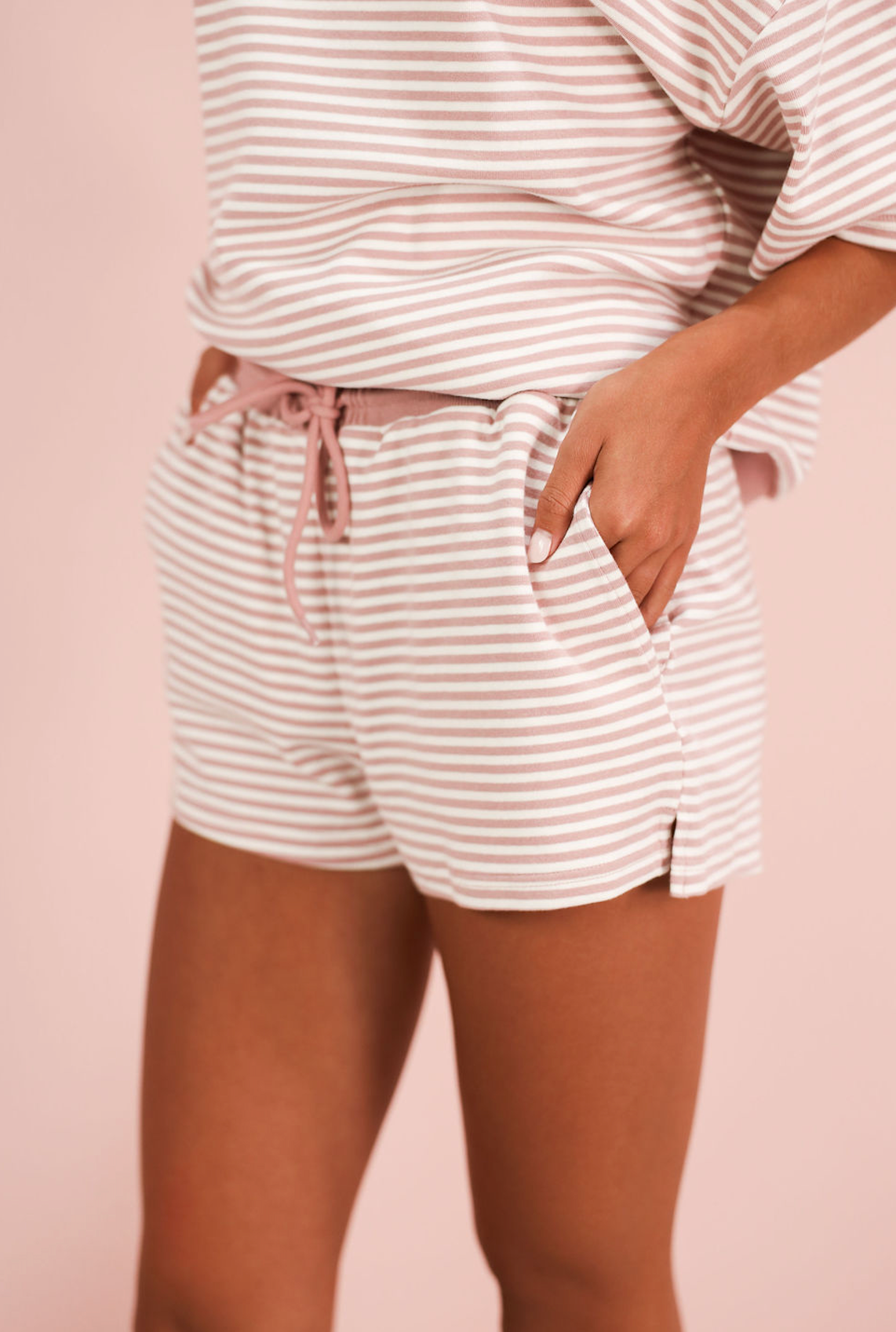 Mock Neck Stripe Top & Shorts Set of 2