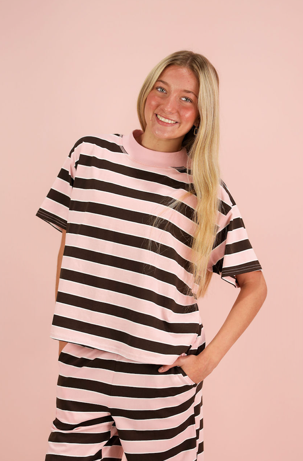 Pink/Brown Mock Stripe Top