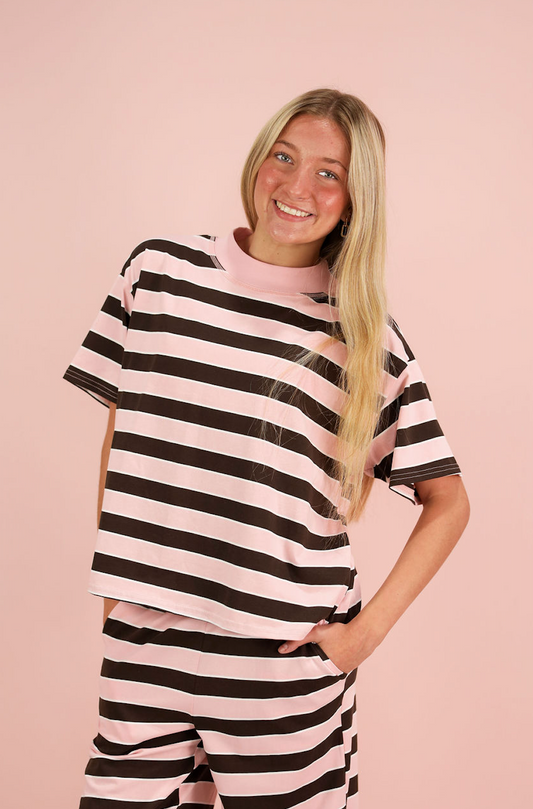 Pink/Brown Mock Stripe Top