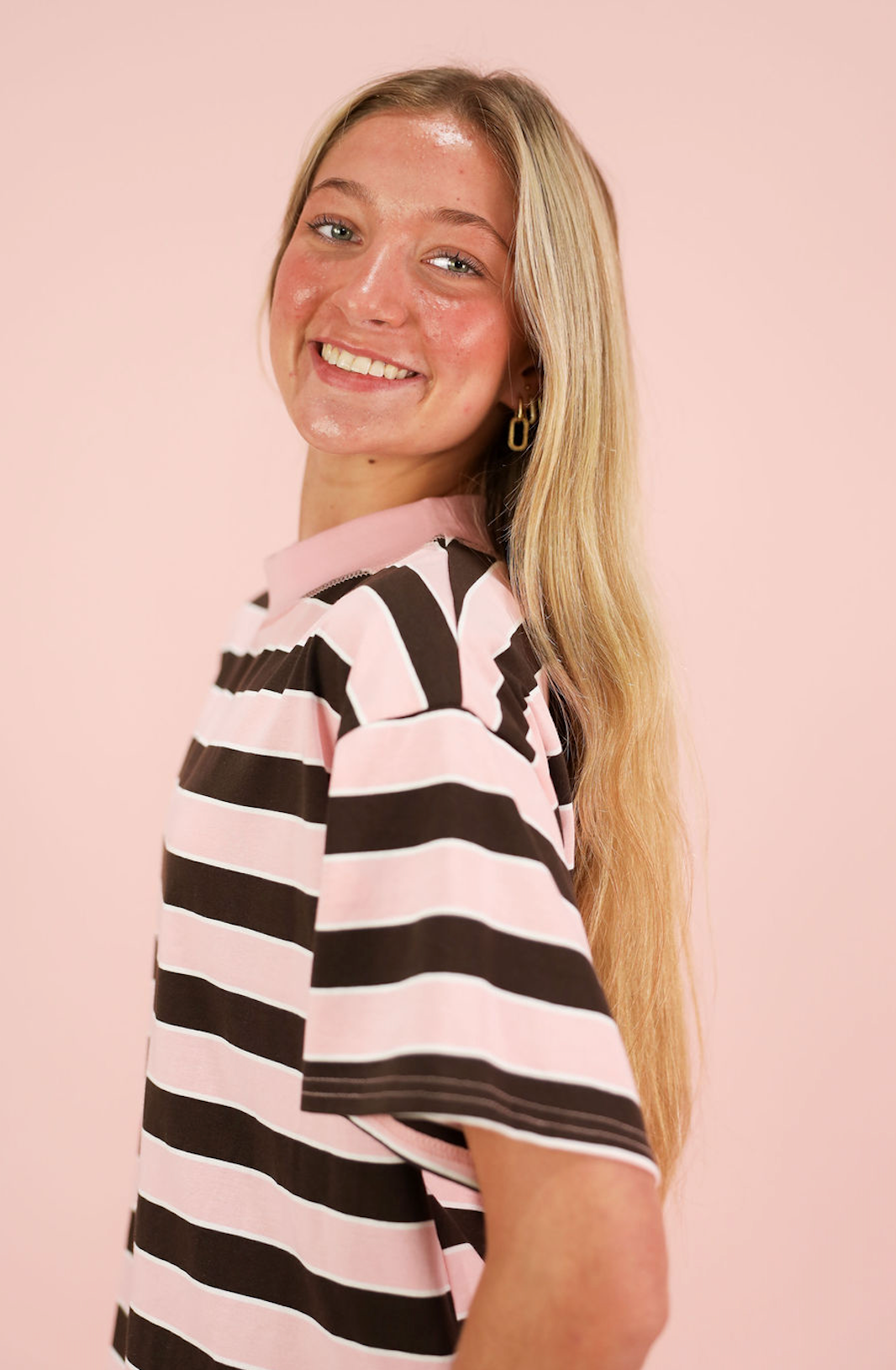 Pink/Brown Mock Stripe Top