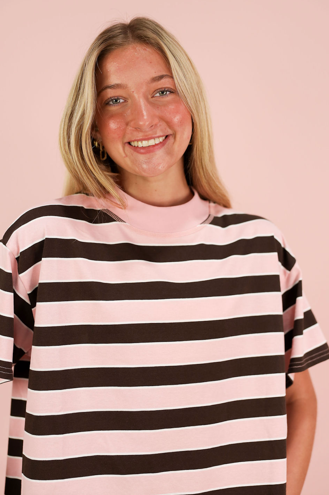 Pink/Brown Mock Stripe Top