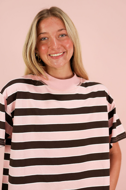 Pink/Brown Mock Stripe Top