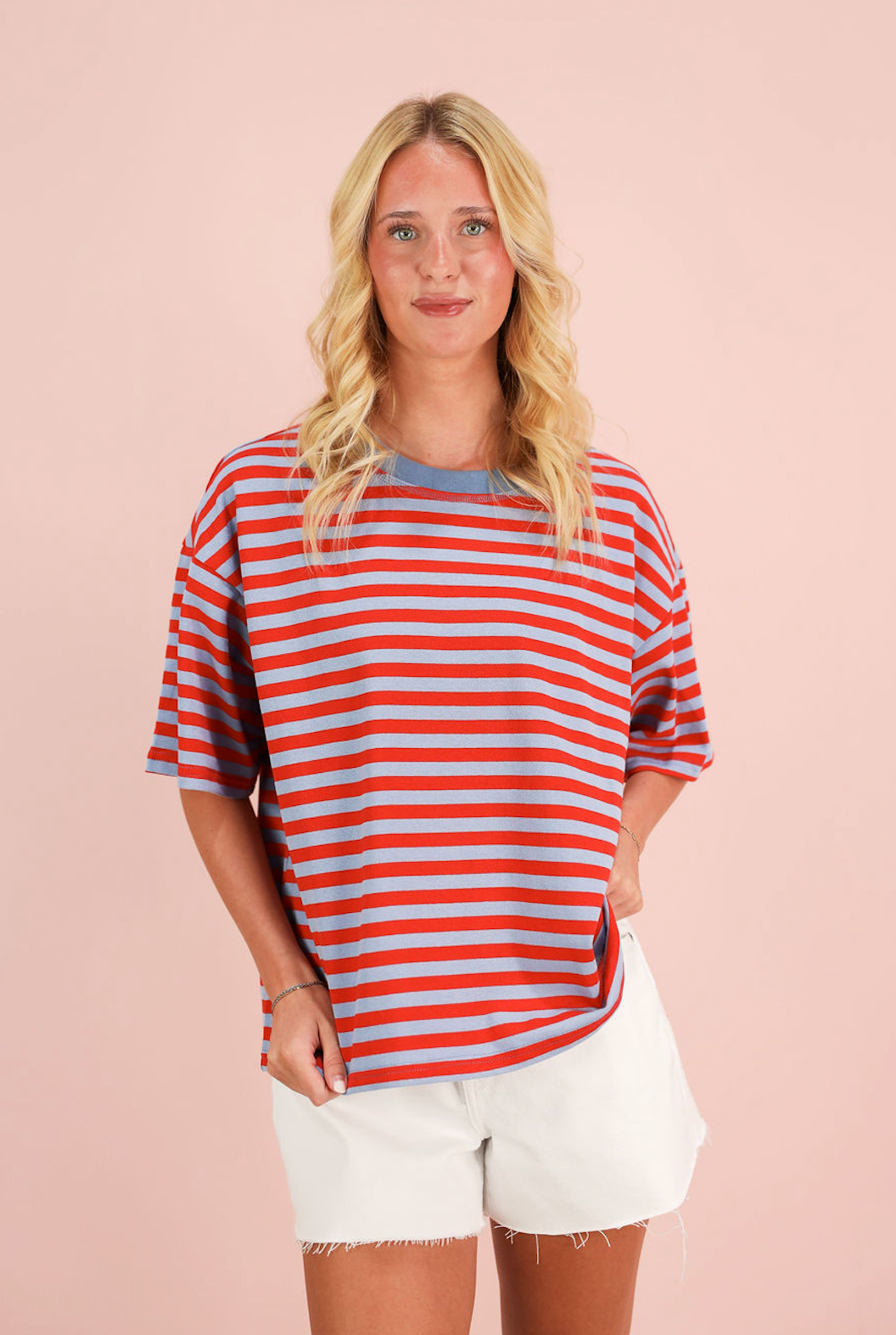 Short Sleeve Stripe T-shirt Red/Blue