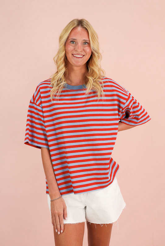 Short Sleeve Stripe T-shirt Red/Blue