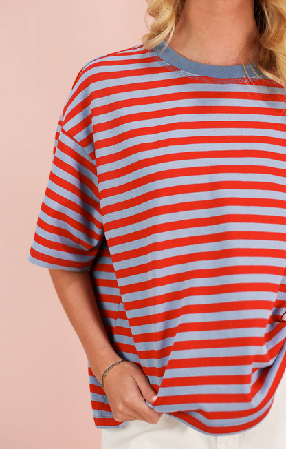 Short Sleeve Stripe T-shirt Red/Blue