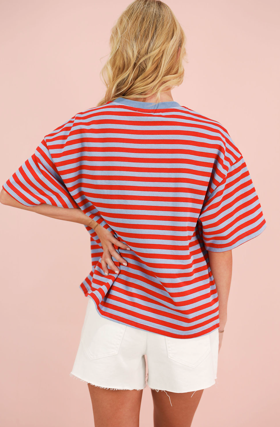 Short Sleeve Stripe T-shirt Red/Blue