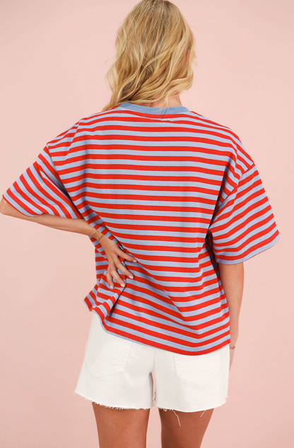 Short Sleeve Stripe T-shirt Red/Blue