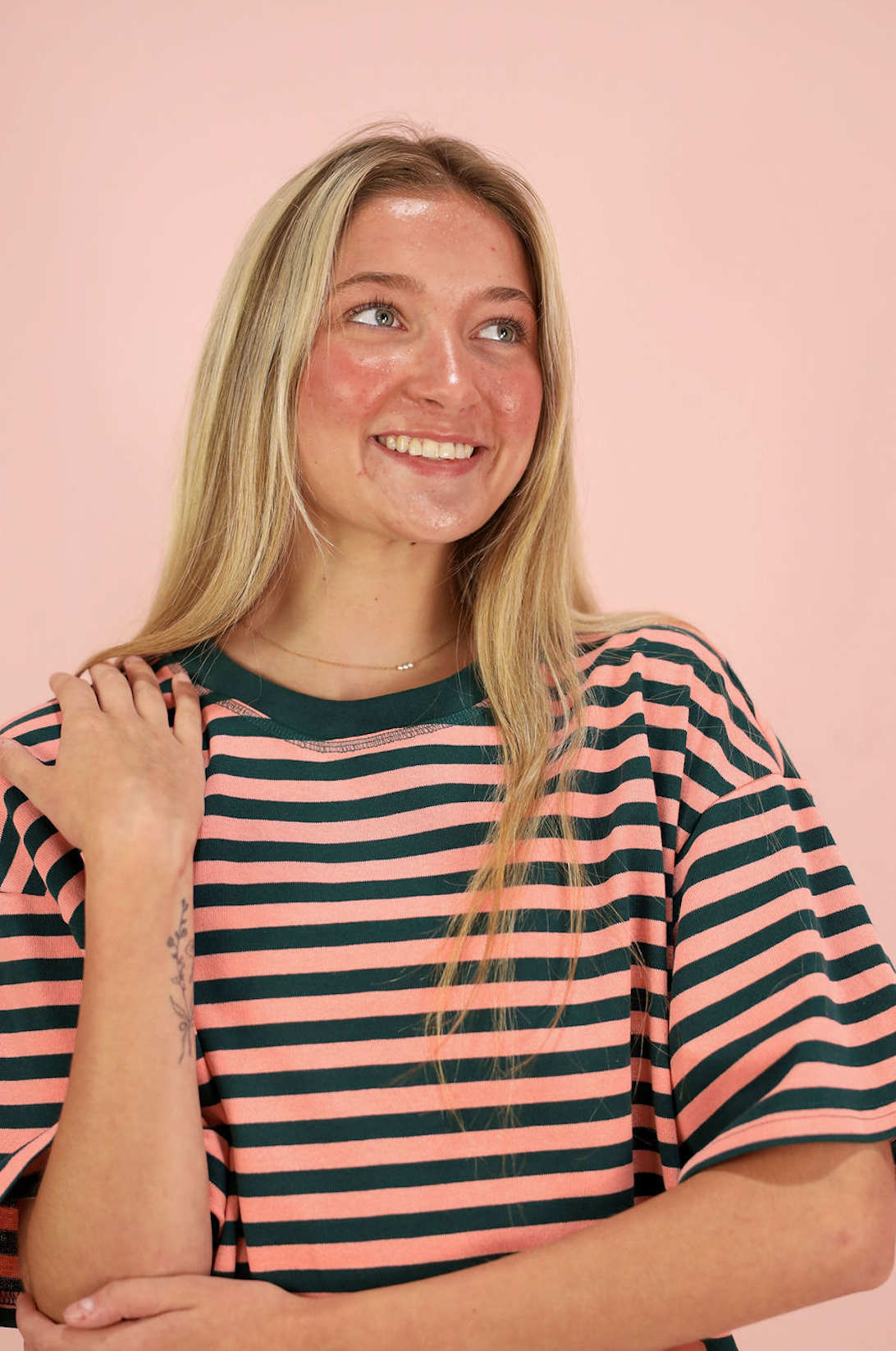 Short Sleeve Stripe T-shirt Green/Pink