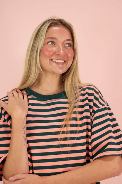 Short Sleeve Stripe T-shirt Green/Pink