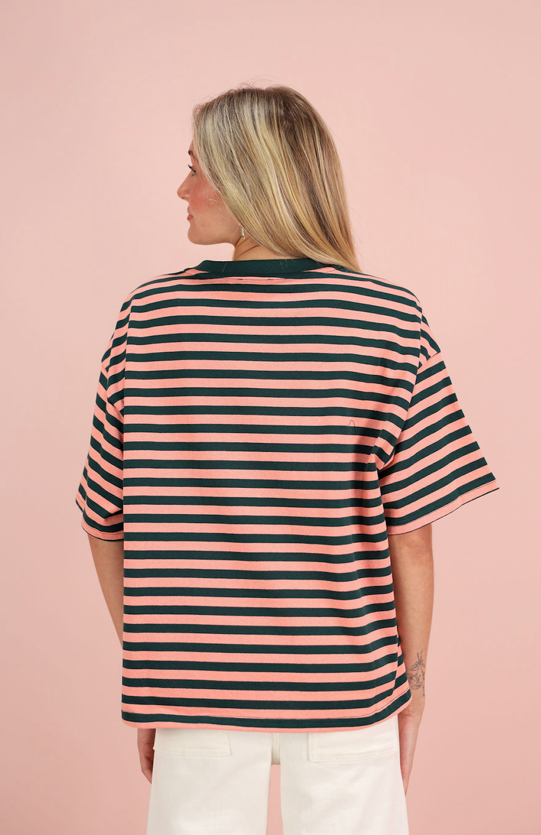 Short Sleeve Stripe T-shirt Green/Pink