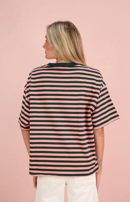 Short Sleeve Stripe T-shirt Green/Pink