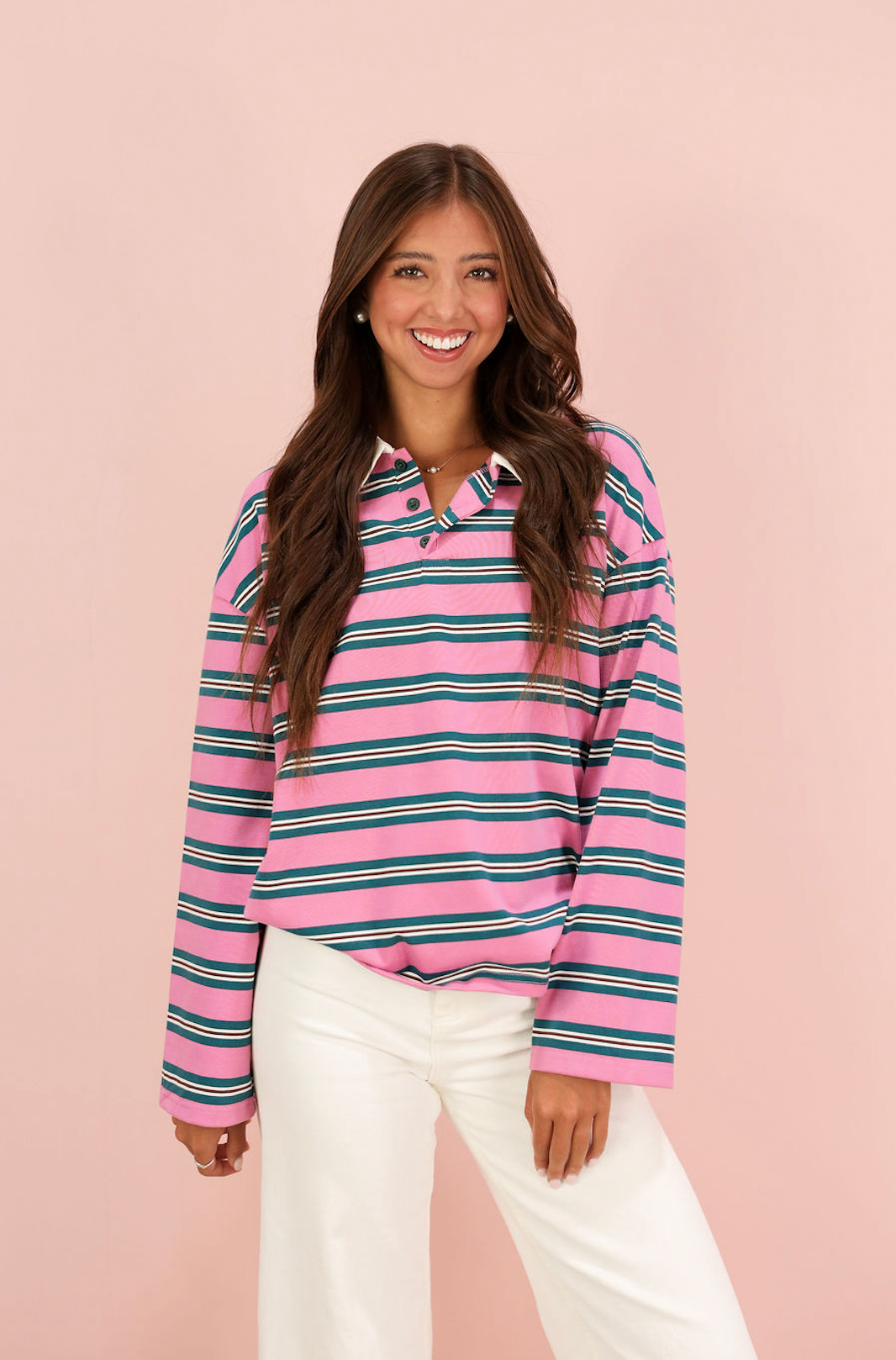 Pink/Green Polo Striped Top