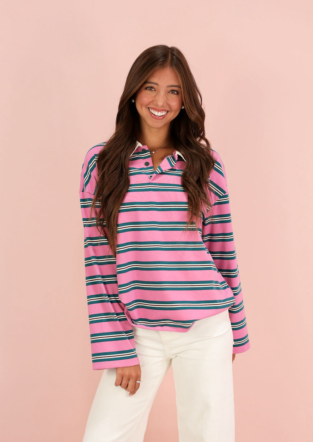 Pink/Green Polo Striped Top