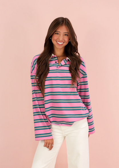 Pink/Green Polo Striped Top