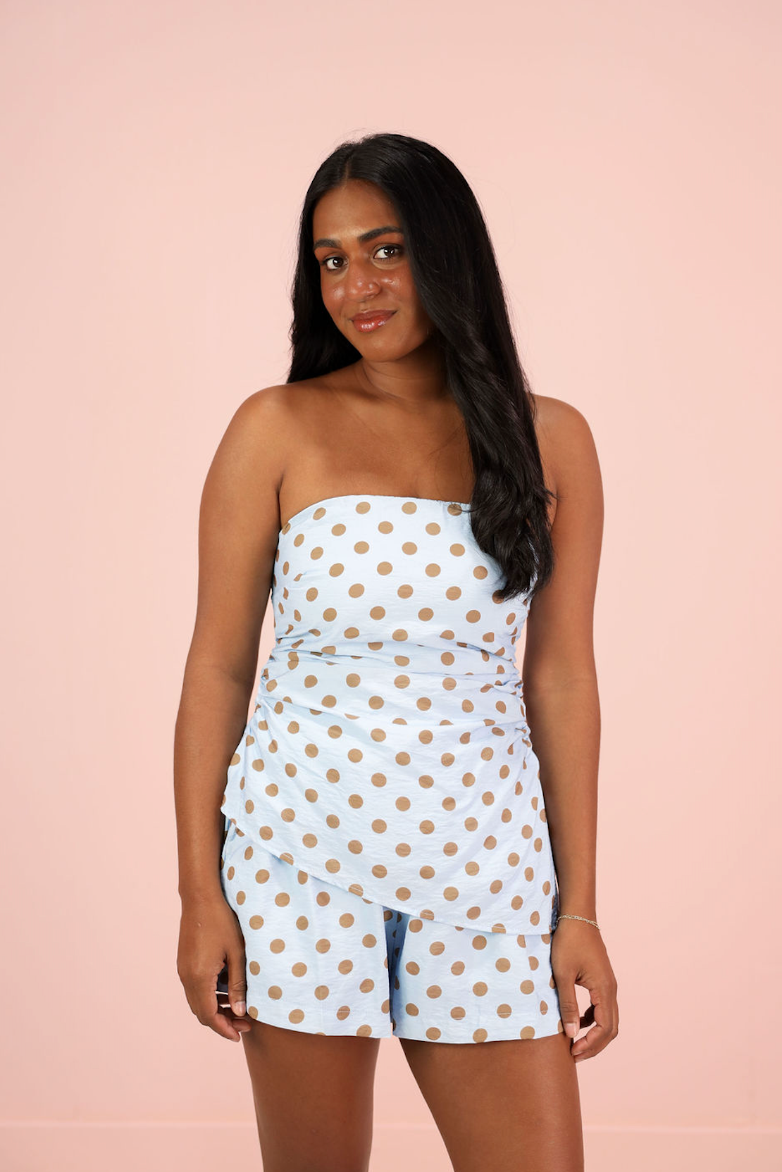 Polka Dot Strapless Top & Shorts Set of 2 Sky