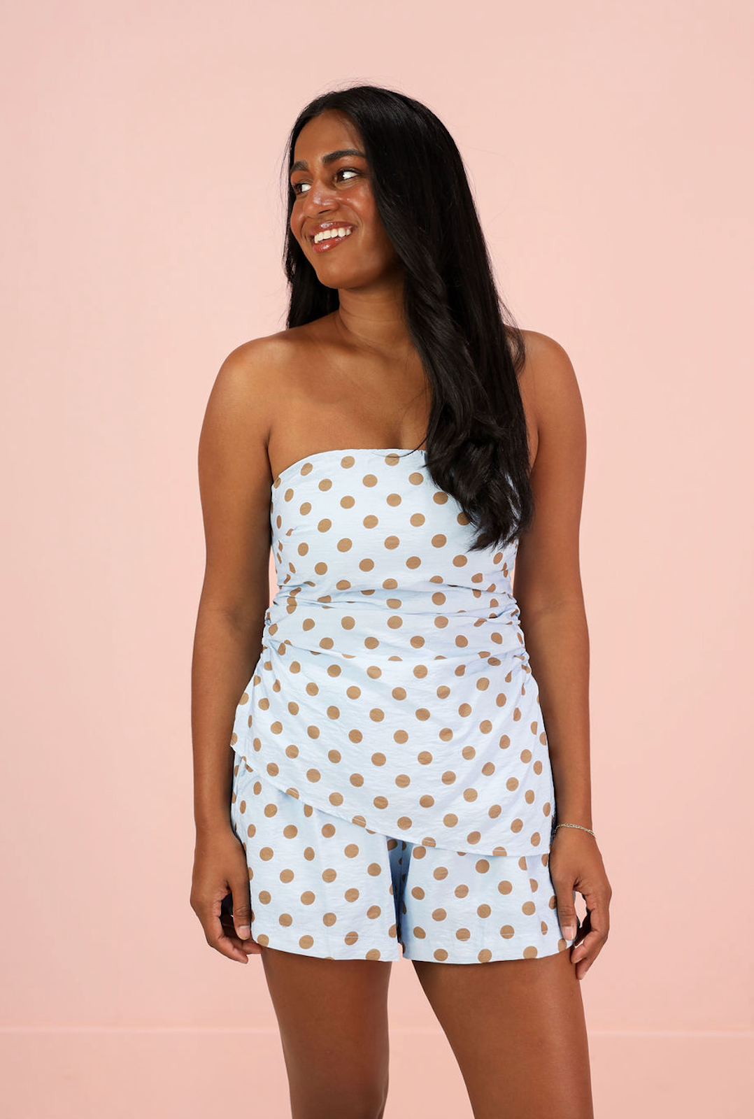 Polka Dot Strapless Top & Shorts Set of 2 Sky