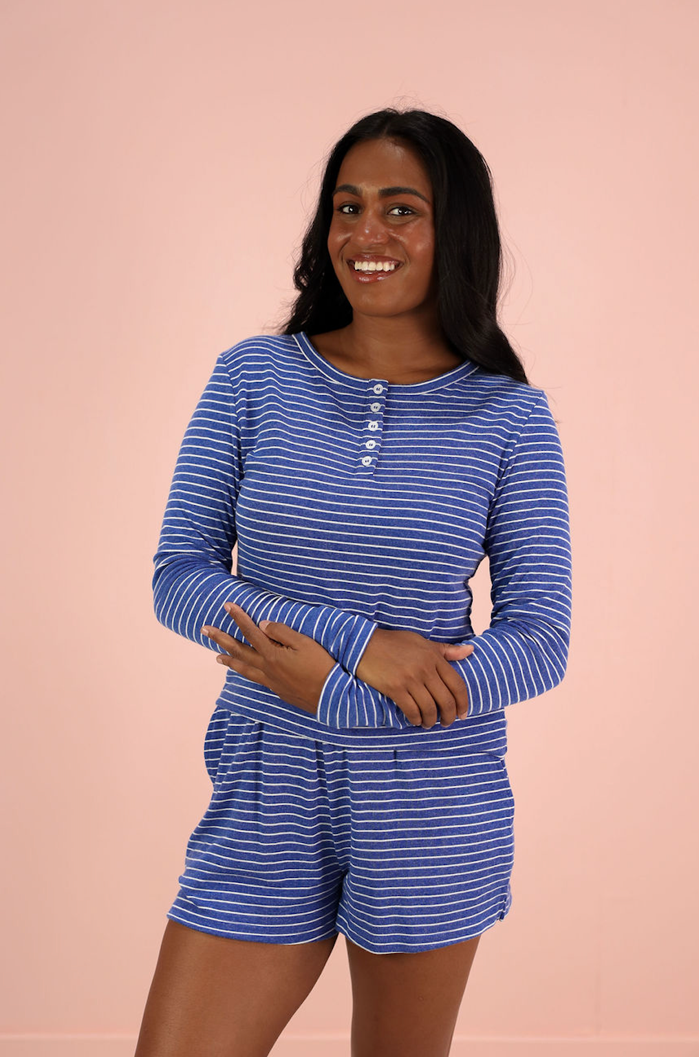 Soft Striped Button Lounge Bottoms