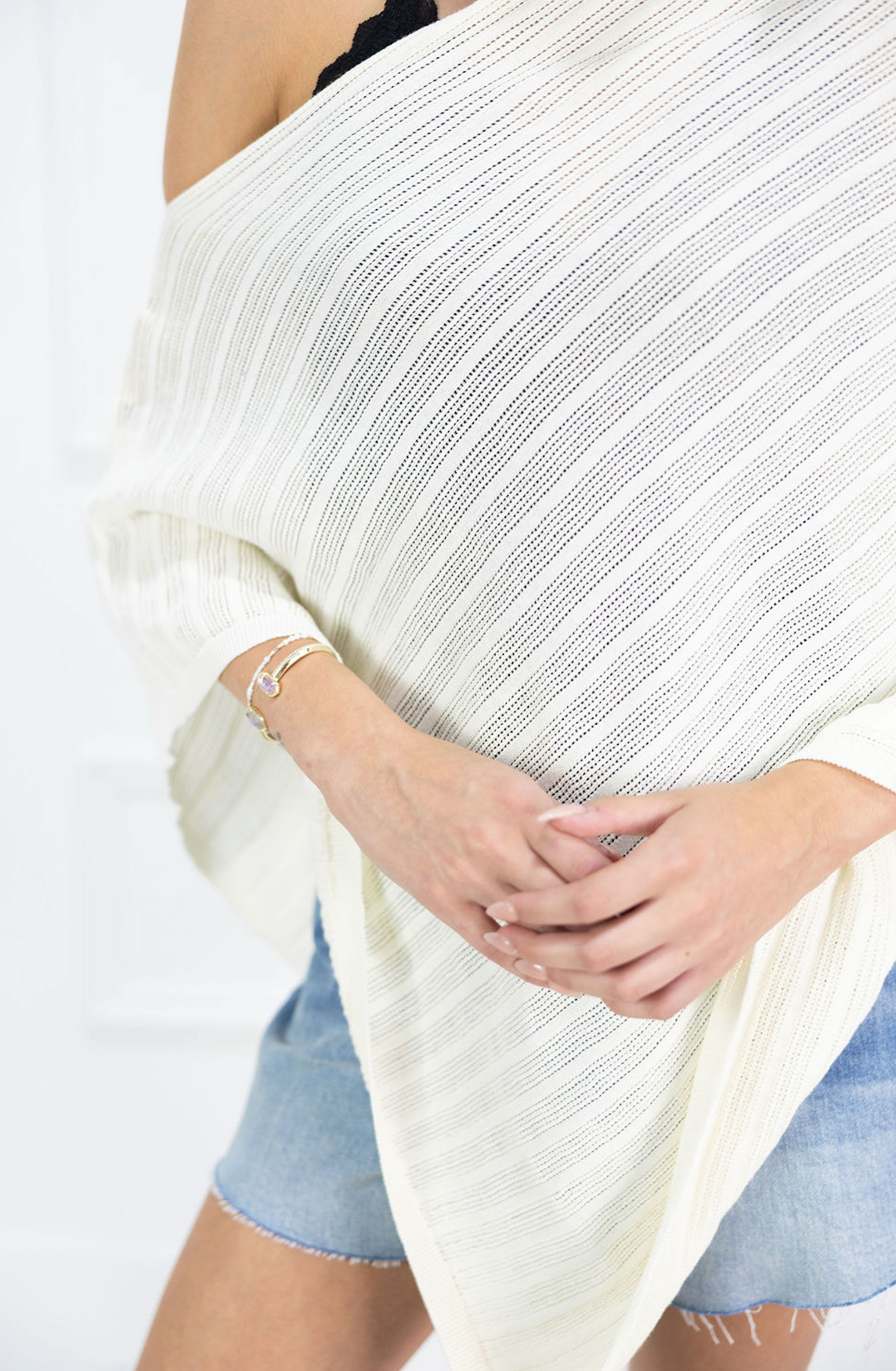 Asymmetrical Poncho Top Ivory