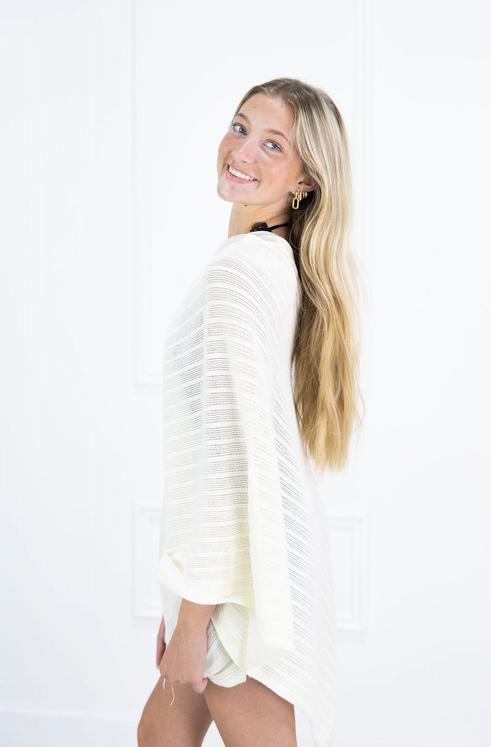 Asymmetrical Poncho Top Ivory