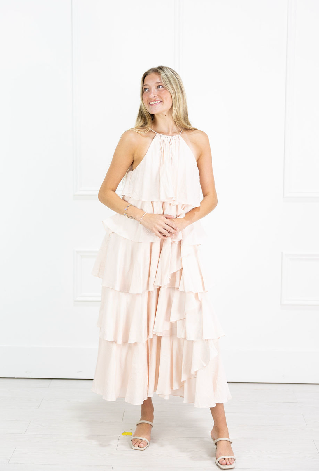 Pink Tiered Ruffle Midi Dress