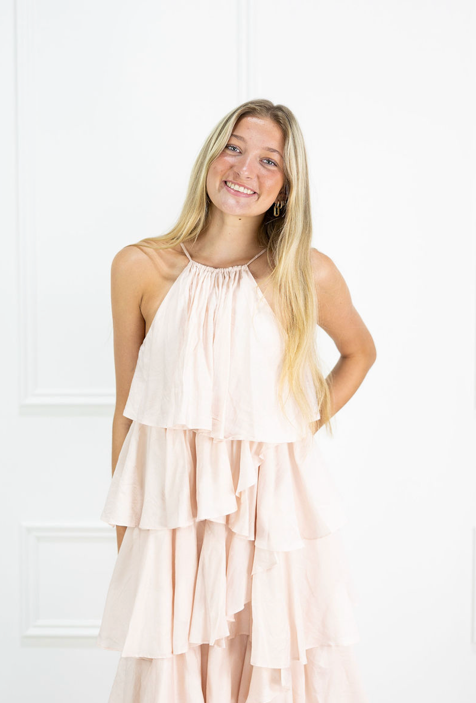 Pink Tiered Ruffle Midi Dress