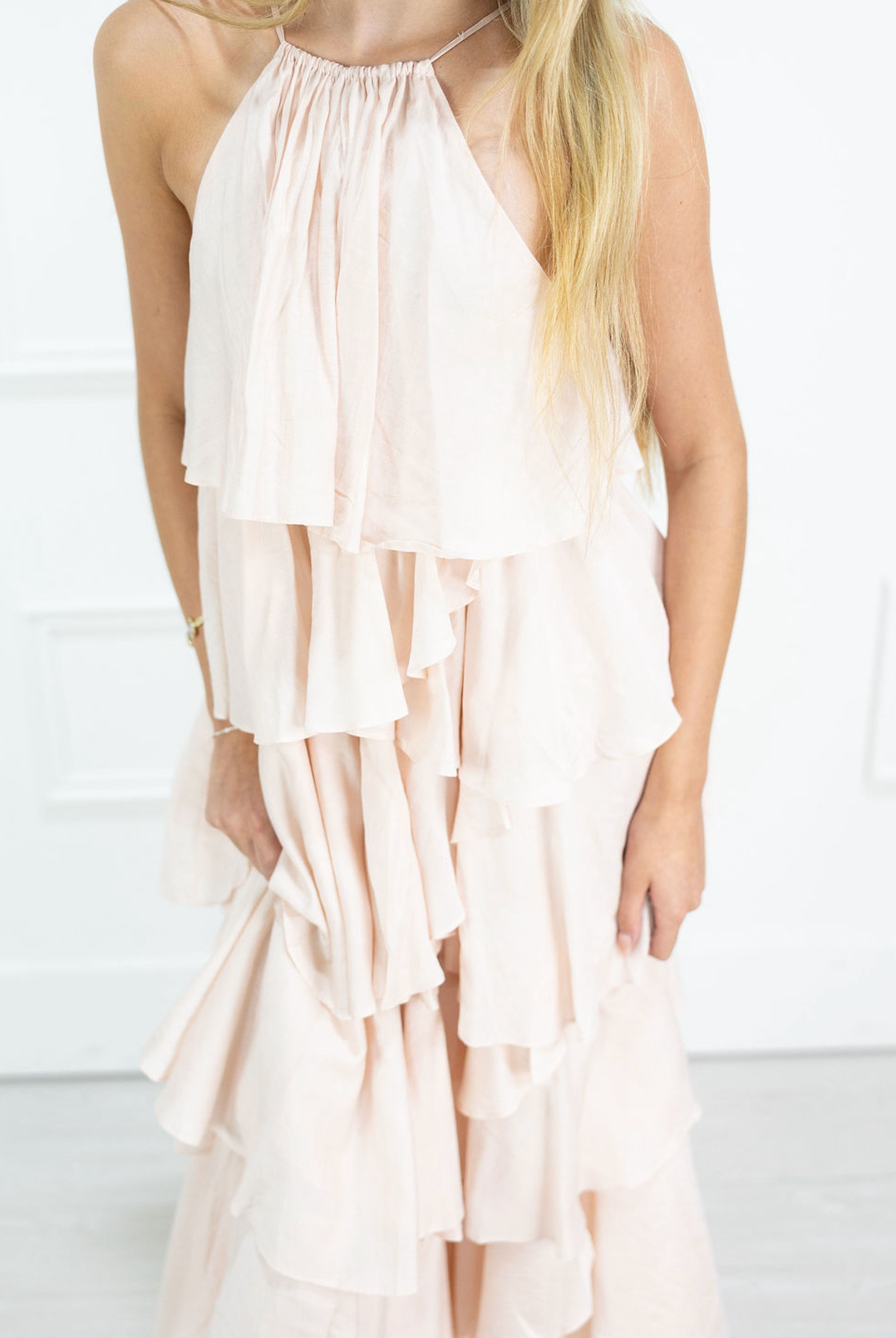 Pink Tiered Ruffle Midi Dress