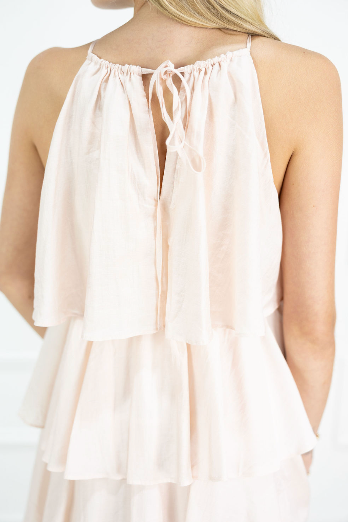 Pink Tiered Ruffle Midi Dress