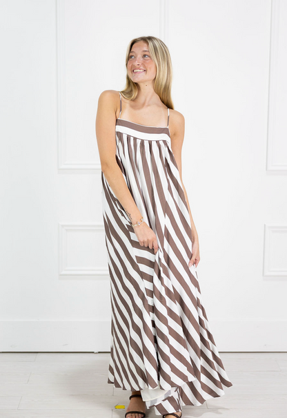 Shawna Striped Maxi Dress Brown