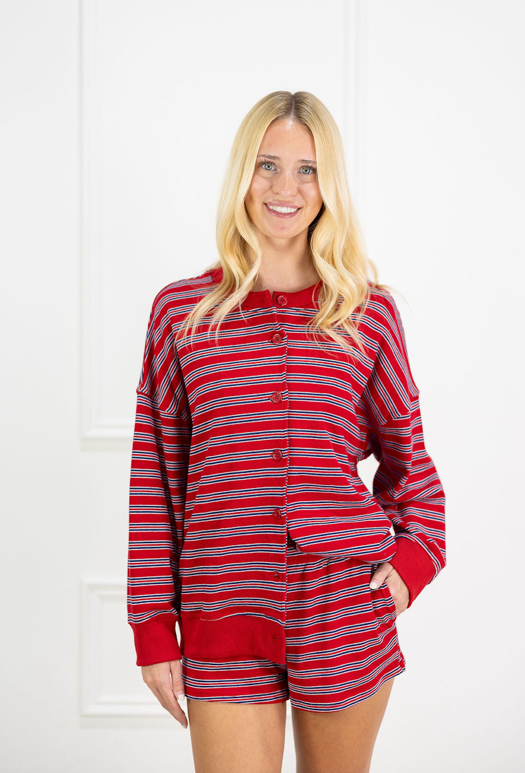 Red/Navy Stripe Jacket & Shorts Set of 2
