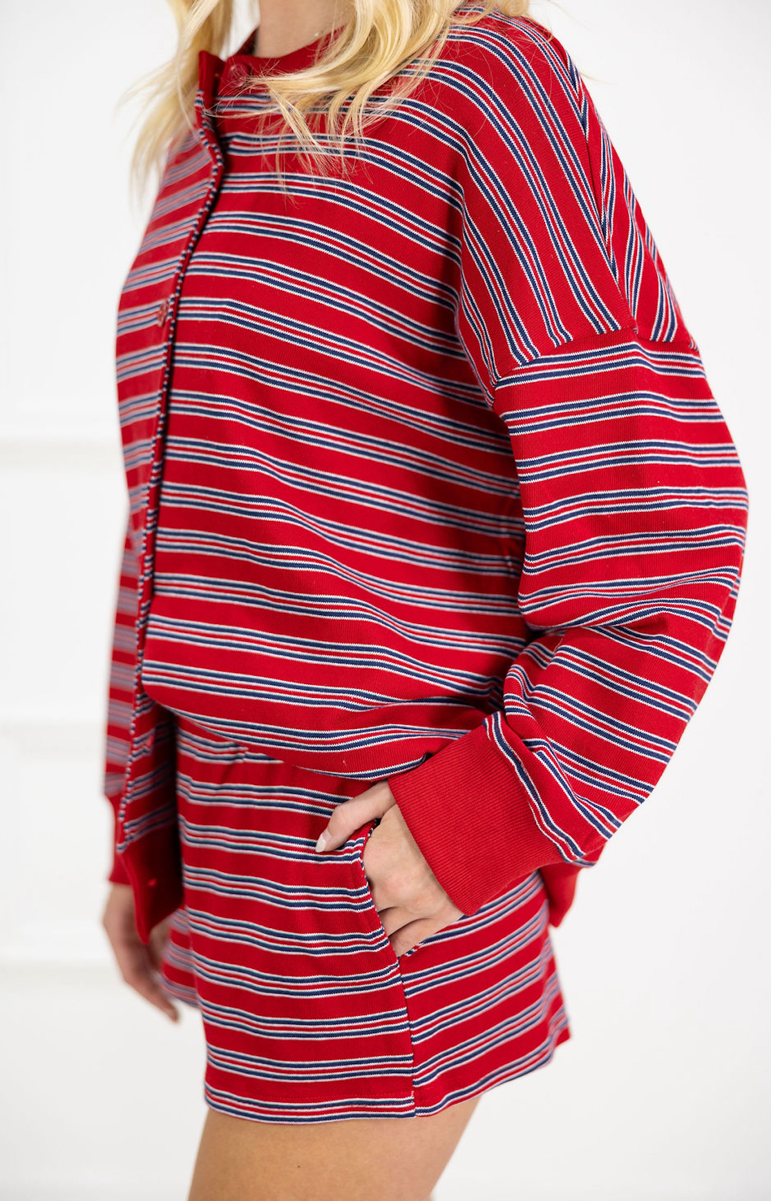Red/Navy Stripe Jacket & Shorts Set of 2