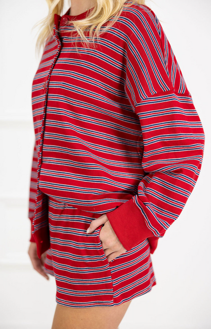 Red/Navy Stripe Jacket & Shorts Set of 2