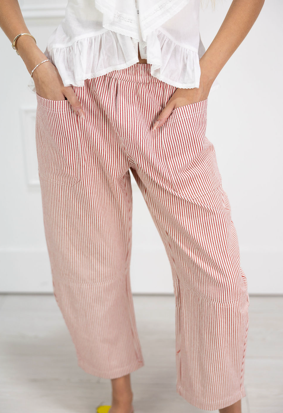Red Stripe Barrel Pants